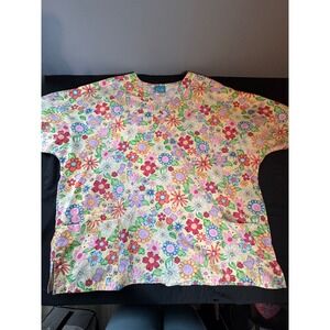 Scrub HQ Floral Bumblebee Print V-Neck Scrub Top Yellow 2XL 4700